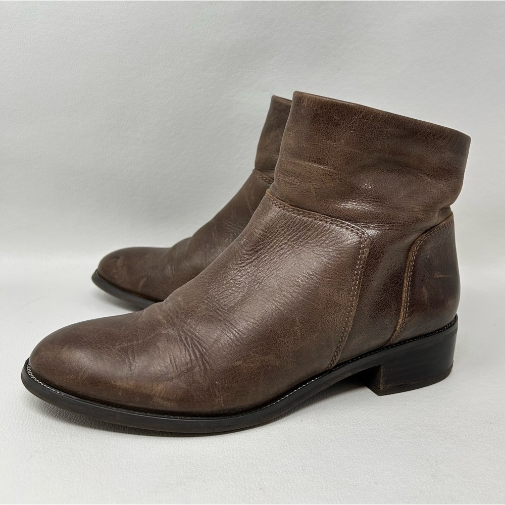 Franco Sarto Boots Womens 7.5 M Benny Ankle Booties Brown Leather Side Zip Heels